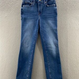 Good American Jeans Women 2 26 Blue High Rise Good Legs Straight Leg Distressed